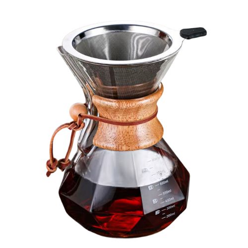 Diamond-Shaped Hand Brewed Coffee Pot Sharing Pot Drip Pot Coffee Filter Cup Glass Coffee Percolator