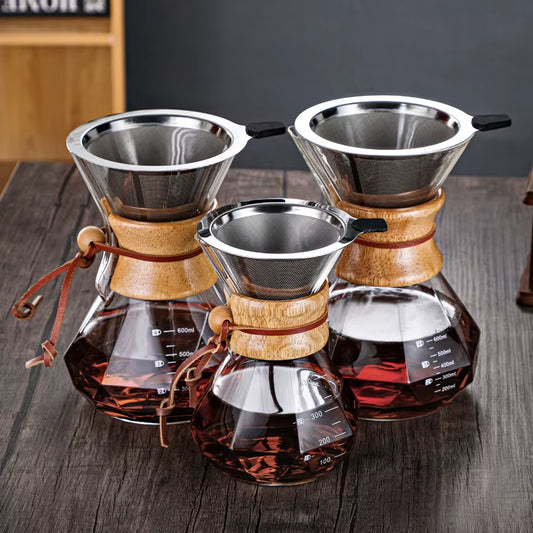Diamond-Shaped Hand Brewed Coffee Pot Sharing Pot Drip Pot Coffee Filter Cup Glass Coffee Percolator